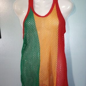 Crocheted mesh see through striped tank